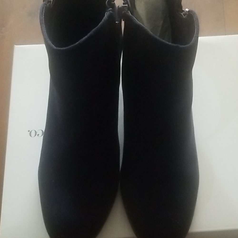 Navy suede block heel shoe boots